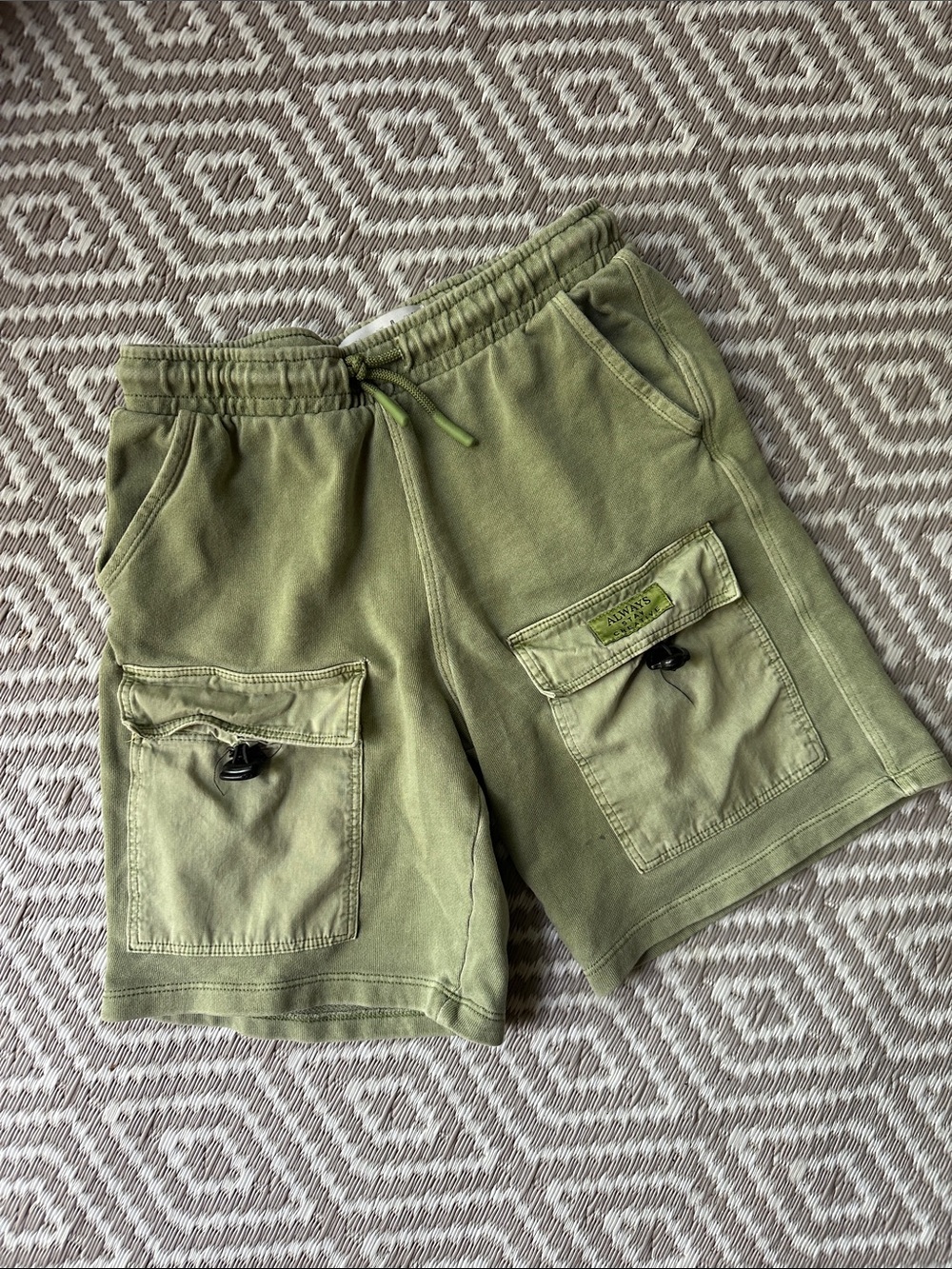 ZARA Always Stay Creative Olive Green Cargo Bungee Pocket Shorts